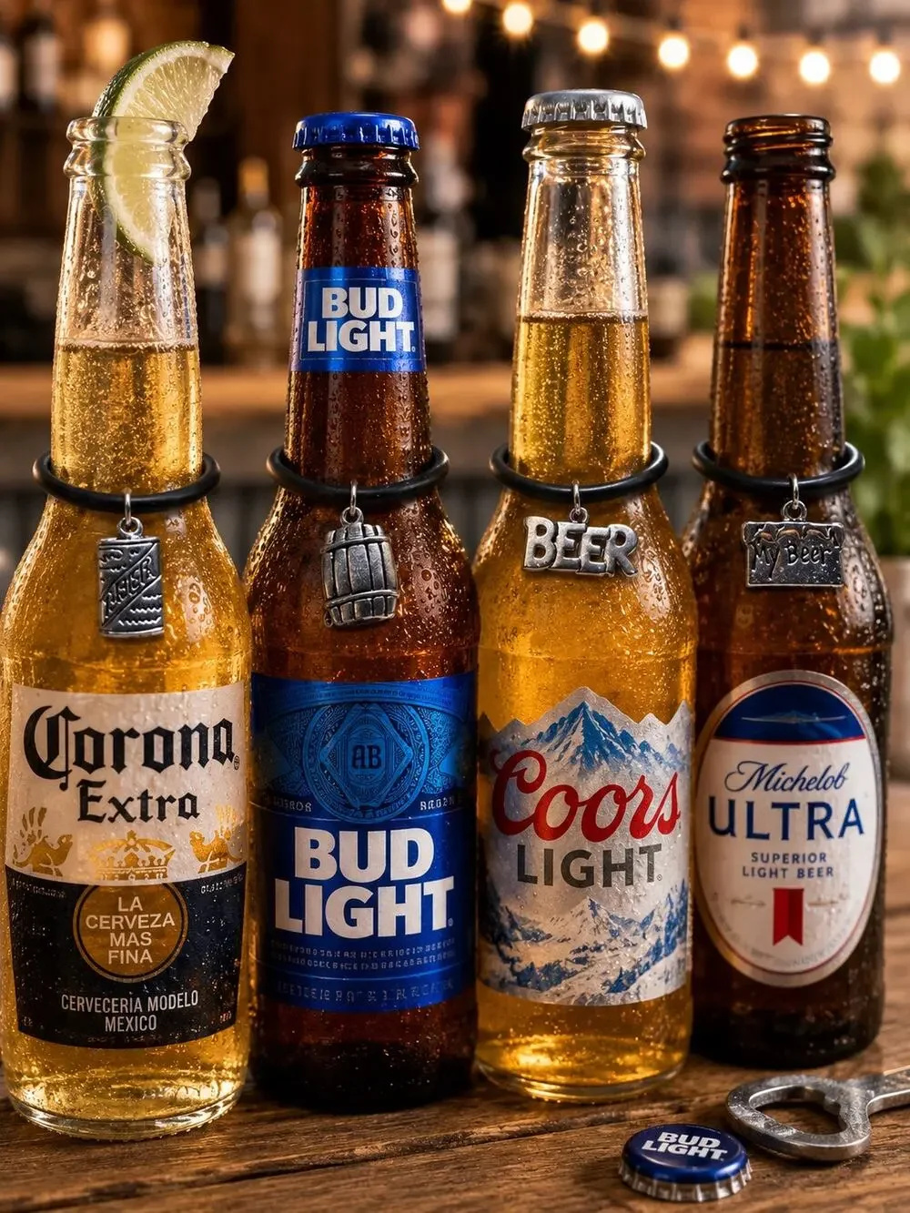 Set of 4 Beer Bottle Charms BBQ Party Drink Markers  4th of July